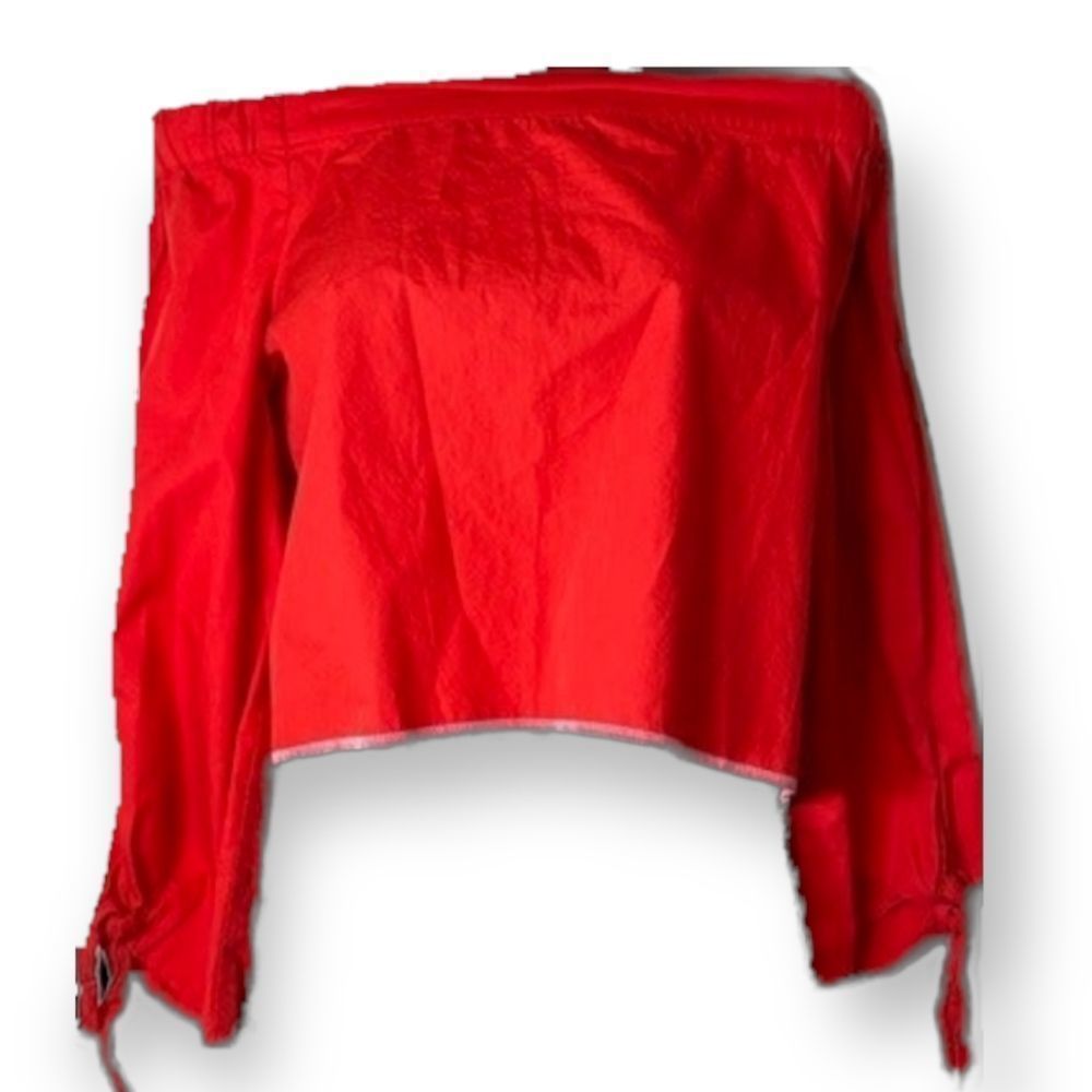 Free People Red Off the Shoulder Long Sleeve Shirt Size Small